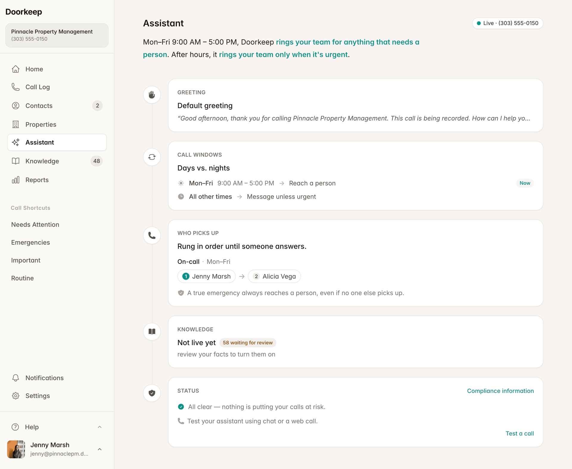 Doorkeep assistant configuration for a property